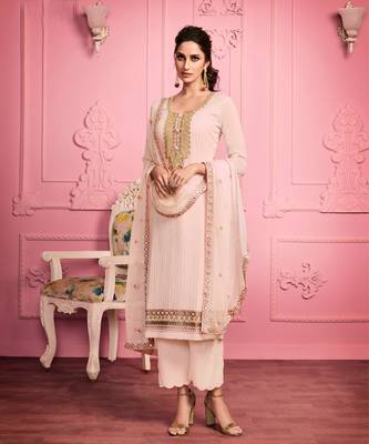 Soft Peach Embroidered Pakistani Pant Suit 1