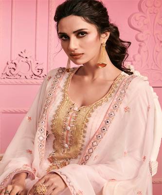 Soft Peach Embroidered Pakistani Pant Suit 2