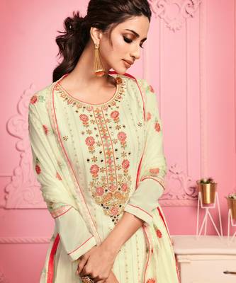 Cream Embroidered Pakistani Pant Suit 3