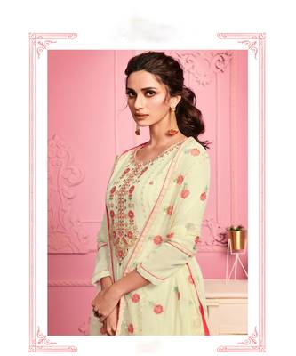 Cream Embroidered Pakistani Pant Suit 4