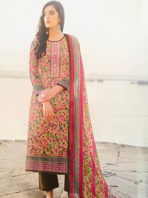 Designer Floral Printed Cotton Suit with Trendy Printed Dupatta 1