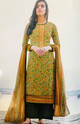 Designer Floral Printed Cotton Suit with Trendy Printed Dupatta 1