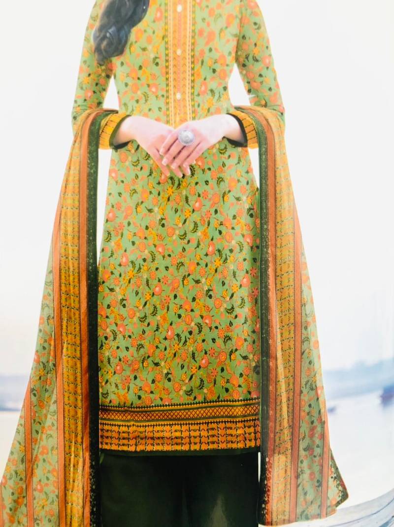 Designer Floral Printed Cotton Suit with Trendy Printed Dupatta