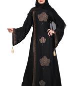Khadija Fashion,Women,Golden Flower Design Burqa And Golden Stone Worked Sleeve.