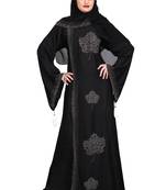 Khadija Fashion,Women,Golden Flower Design Burqa And Silver Stone Worked Sleeve.
