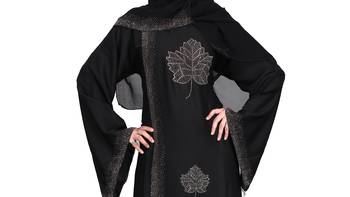Khadija Fashion,Women,Golden Flower Design Burqa And Silver Stone Worked Sleeve. 5