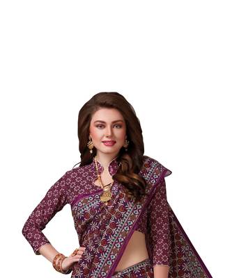 Women's Purple & Blue Pure Cotton Ikkat Printed Saree with Blouse Piece 2