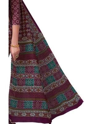 Women's Purple & Blue Pure Cotton Ikkat Printed Saree with Blouse Piece 3