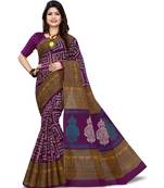 Women's Purple & Gold Pure Cotton Printed Saree with Blouse Piece