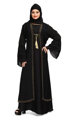 Khadija Fashion,Women's Three Layer Golden Pearl Sleeve,Soft Nida Fabric Burqa. 1