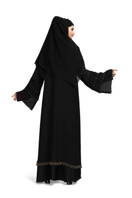 Khadija Fashion,Women's Three Layer Golden Pearl Sleeve,Soft Nida Fabric Burqa. 2