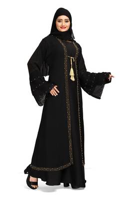 Khadija Fashion,Women's Three Layer Golden Pearl Sleeve,Soft Nida Fabric Burqa. 3
