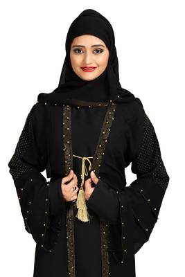 Khadija Fashion,Women's Three Layer Golden Pearl Sleeve,Soft Nida Fabric Burqa. 5