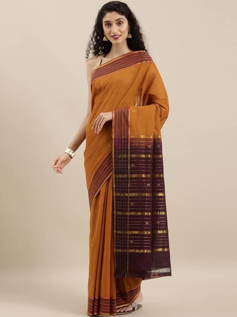 CLASSICATE from the house of The Chennai Silks Mustard Andhra Pure Cotton Saree Without Blouse