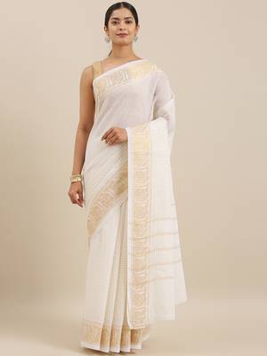 The Chennai Silks Off White Madurai Sungudi Cotton Saree Without Blouse 1
