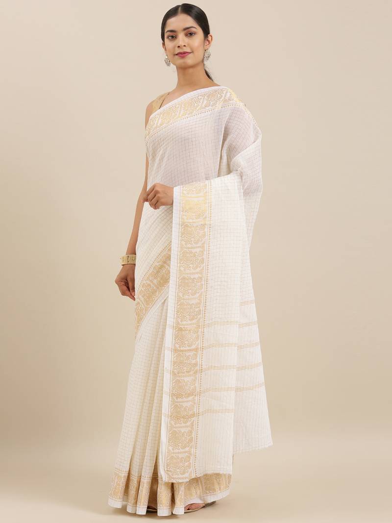 The Chennai Silks Off White Madurai Sungudi Cotton Saree Without Blouse