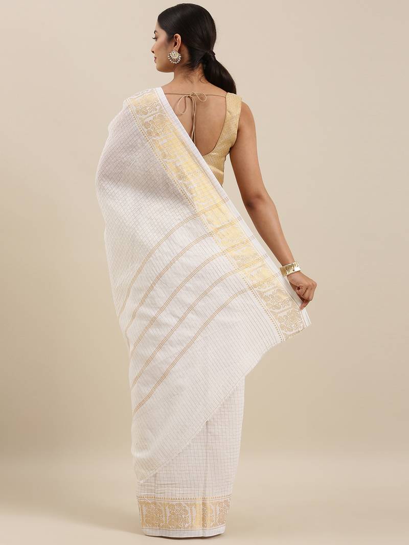 The Chennai Silks Off White Madurai Sungudi Cotton Saree Without Blouse
