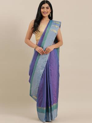 The Chennai Silks Purple Ilkal Pure Silk Saree With Running Blouse 1