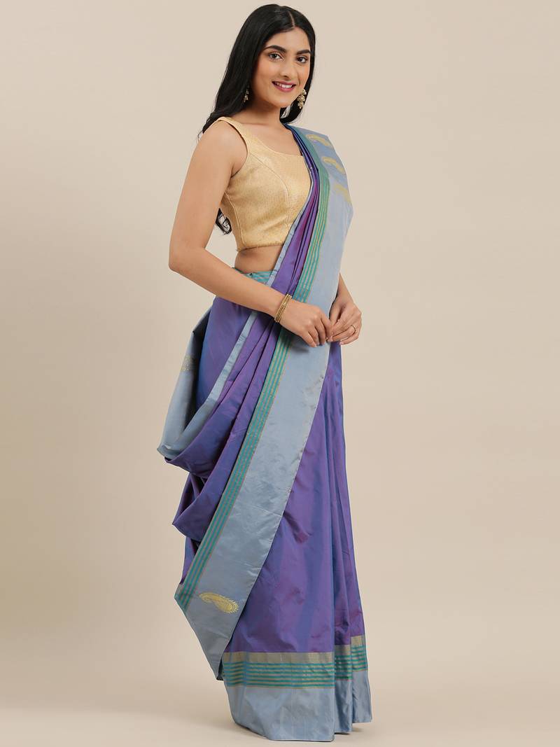 The Chennai Silks Purple Ilkal Pure Silk Saree With Running Blouse