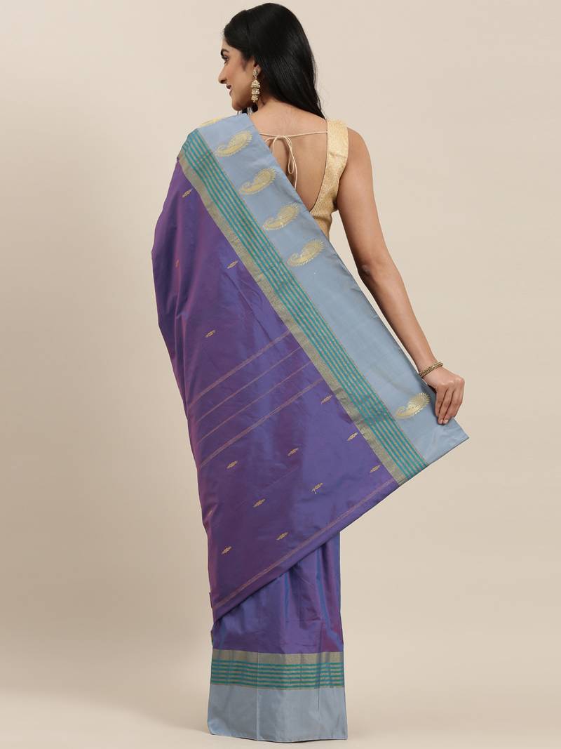 The Chennai Silks Purple Ilkal Pure Silk Saree With Running Blouse