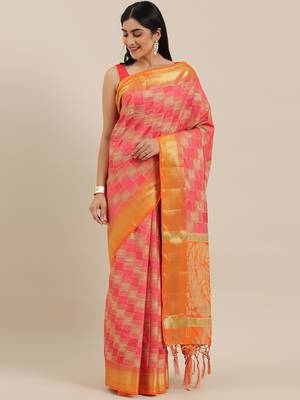 The Chennai Silks Red Dupion Saree With Running Blouse 1