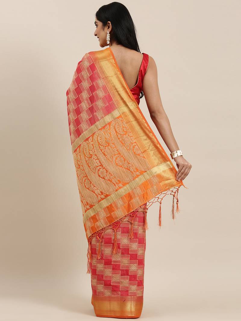 The Chennai Silks Red Dupion Saree With Running Blouse
