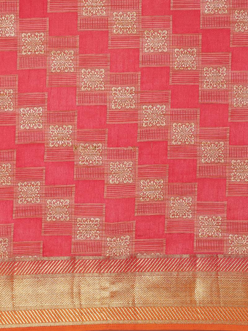 The Chennai Silks Red Dupion Saree With Running Blouse