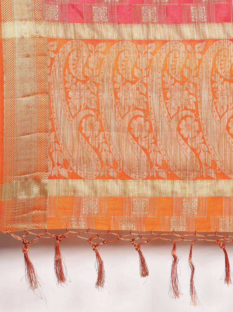 The Chennai Silks Red Dupion Saree With Running Blouse