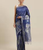 The Chennai Silks Navy Blue Dupion Saree With Running Blouse