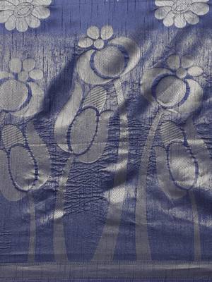 The Chennai Silks Navy Blue Dupion Saree With Running Blouse 4