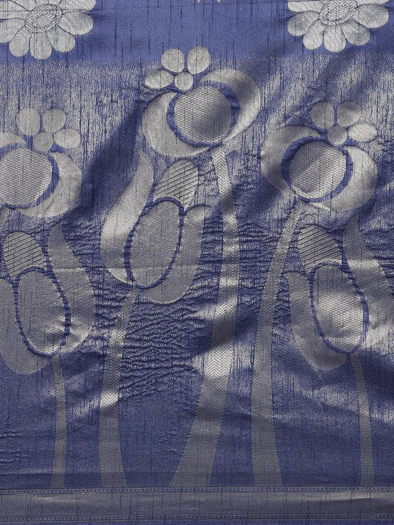 The Chennai Silks Navy Blue Dupion Saree With Running Blouse