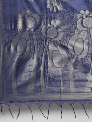 The Chennai Silks Navy Blue Dupion Saree With Running Blouse 5