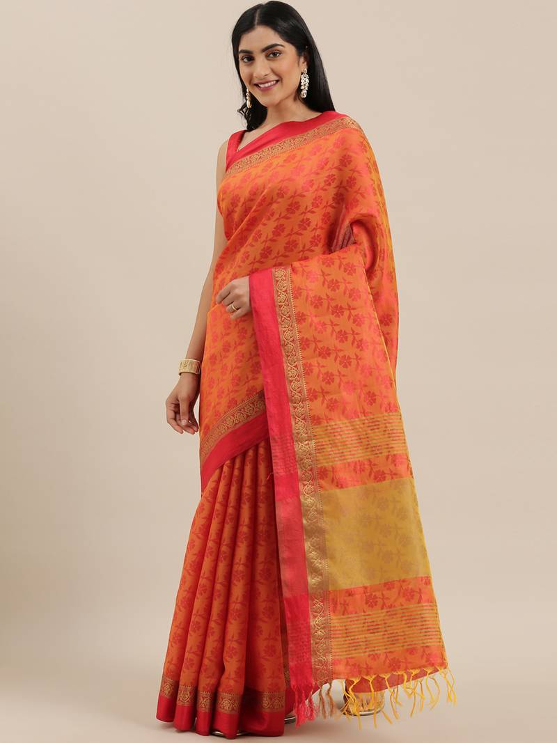 The Chennai Silks Burgundy Dupion Saree With Running Blouse