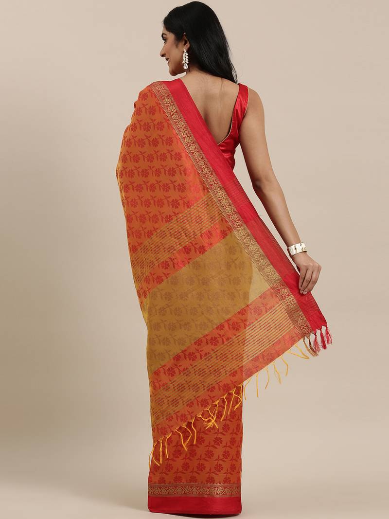 The Chennai Silks Burgundy Dupion Saree With Running Blouse
