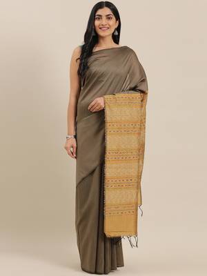 The Chennai Silks Olive Dupion Saree With Running Blouse 1