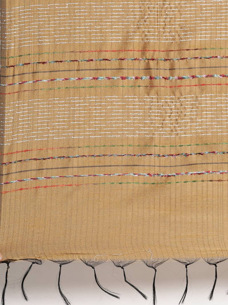 The Chennai Silks Olive Dupion Saree With Running Blouse