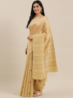 The Chennai Silks Beige Dupion Saree With Running Blouse 2