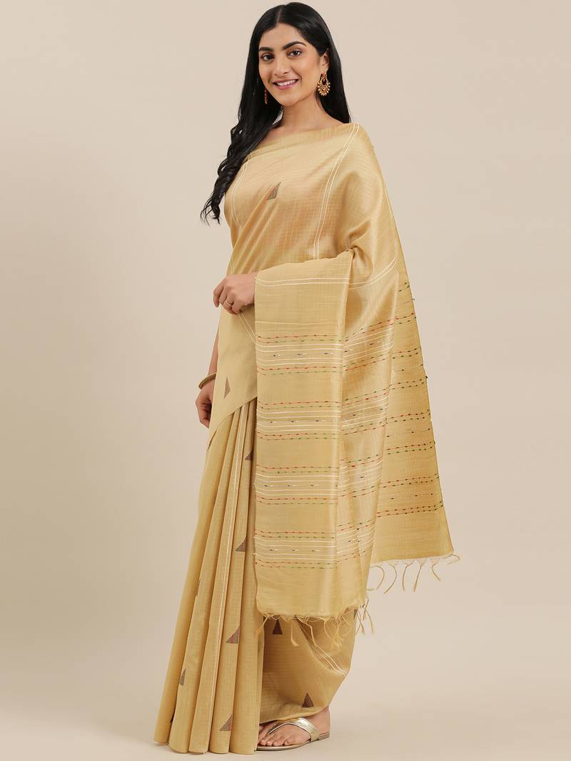 The Chennai Silks Beige Dupion Saree With Running Blouse