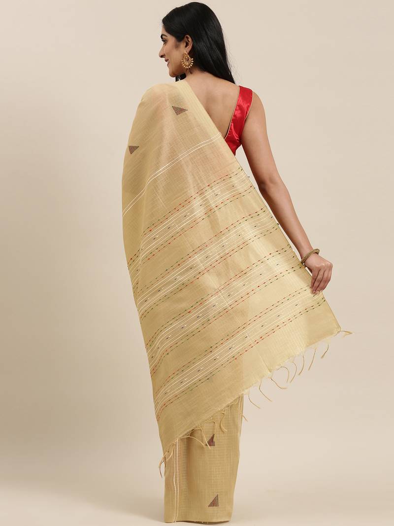 The Chennai Silks Beige Dupion Saree With Running Blouse