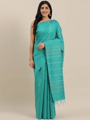 The Chennai Silks Green Dupion Saree With Running Blouse 1
