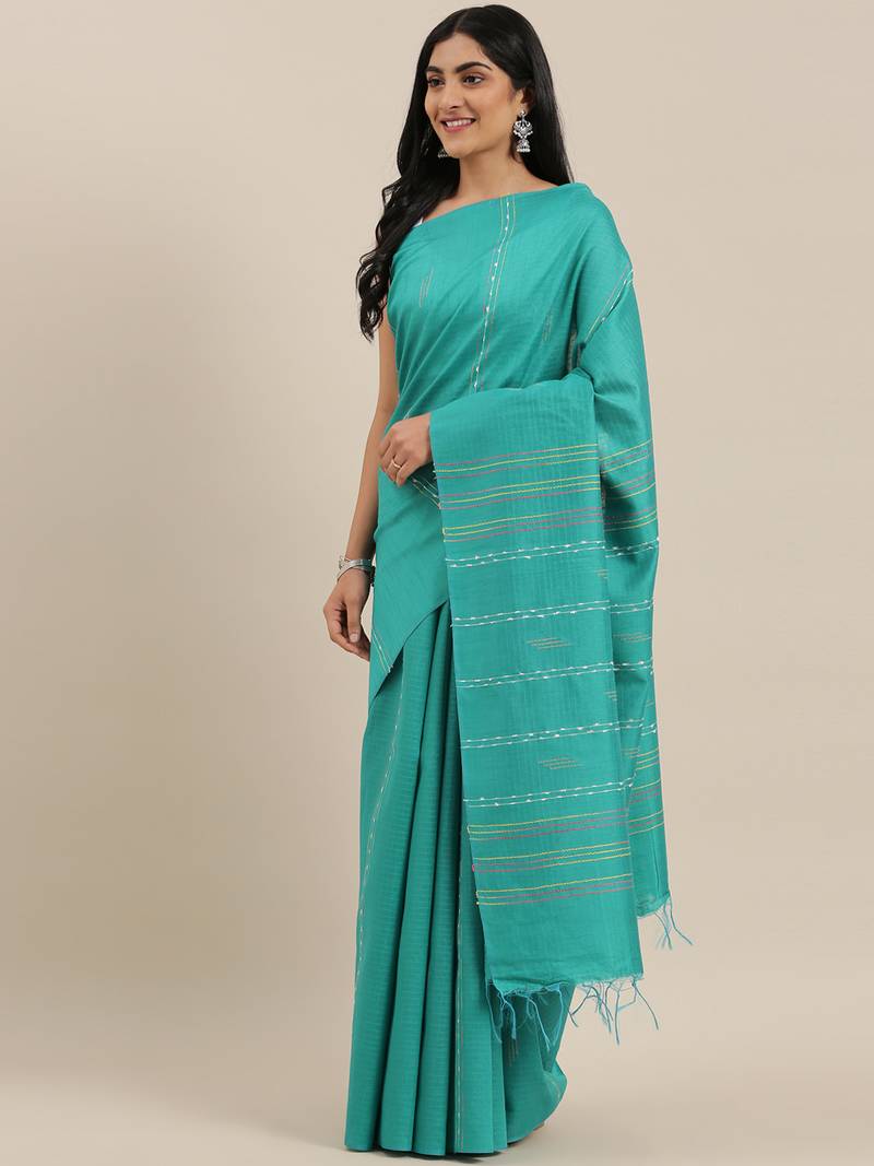 The Chennai Silks Green Dupion Saree With Running Blouse