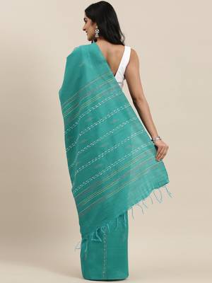 The Chennai Silks Green Dupion Saree With Running Blouse 3