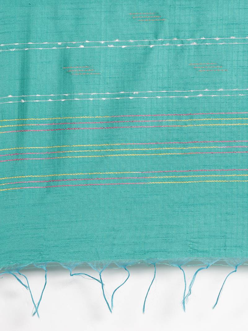 The Chennai Silks Green Dupion Saree With Running Blouse