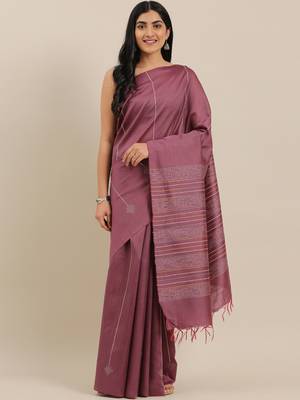 The Chennai Silks Burgundy Dupion Saree With Running Blouse 1