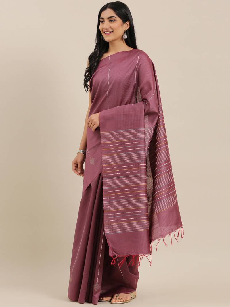 The Chennai Silks Burgundy Dupion Saree With Running Blouse