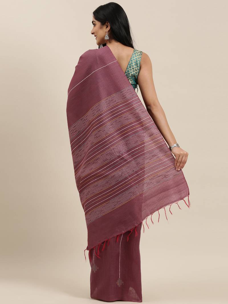 The Chennai Silks Burgundy Dupion Saree With Running Blouse