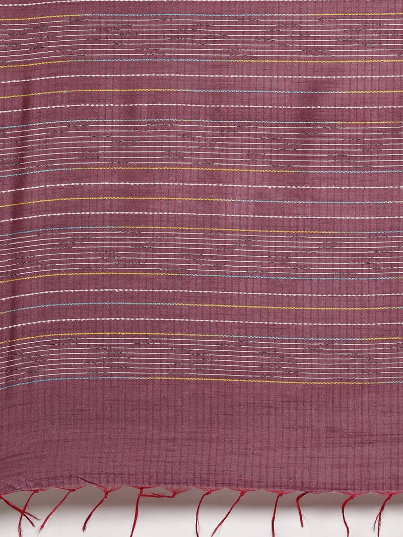 The Chennai Silks Burgundy Dupion Saree With Running Blouse