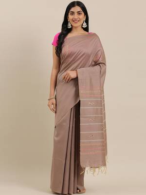 The Chennai Silks Brown Dupion Saree With Running Blouse 1