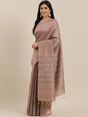 The Chennai Silks Brown Dupion Saree With Running Blouse 2