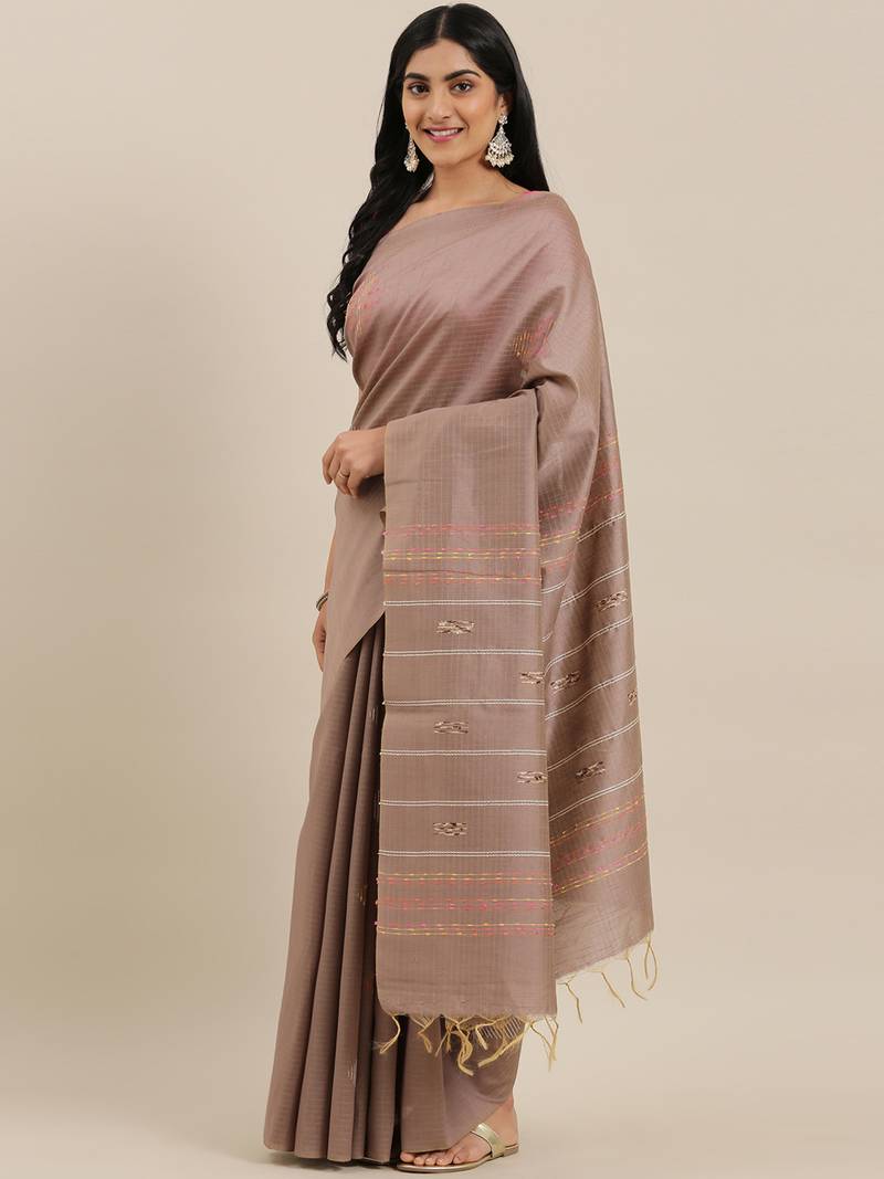The Chennai Silks Brown Dupion Saree With Running Blouse